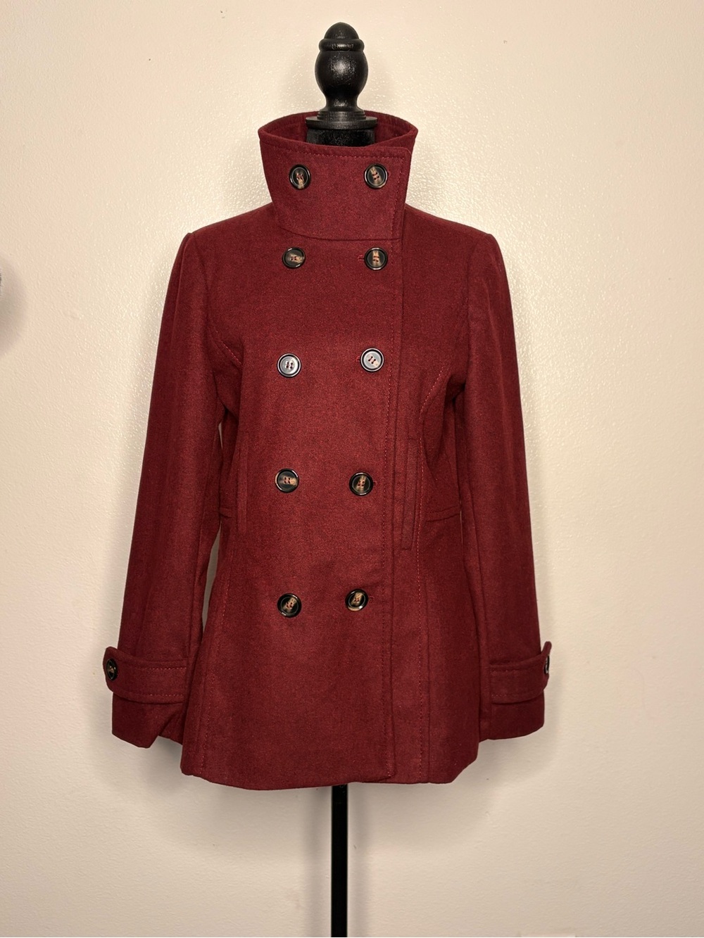 Thread & Supply Double-Breasted Peacoat in Deep Wine